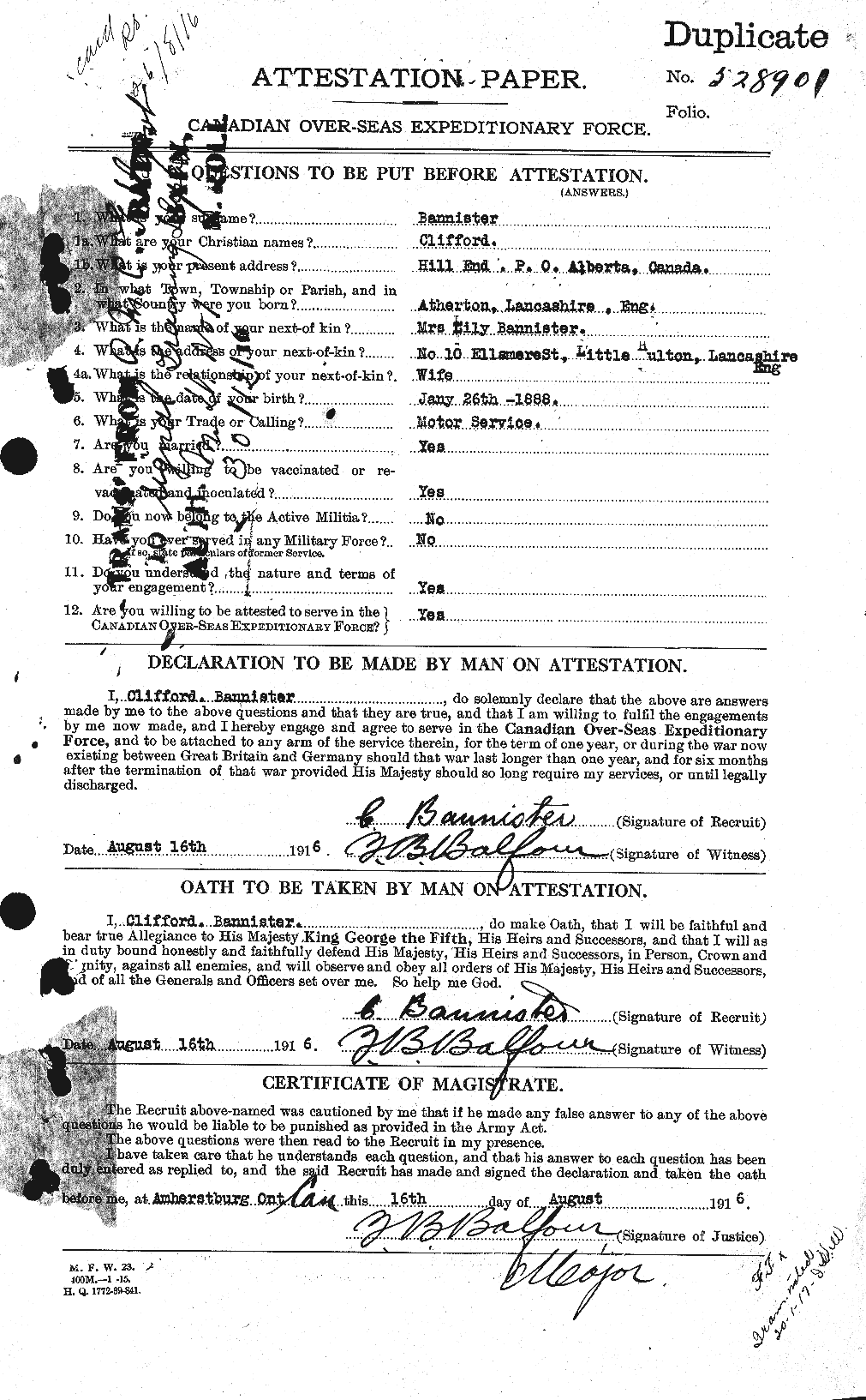Dossiers du Personnel de la Première Guerre mondiale - CEC 224807a