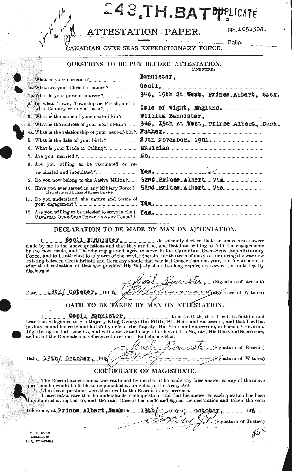 Personnel Records of the First World War - CEF 224811a