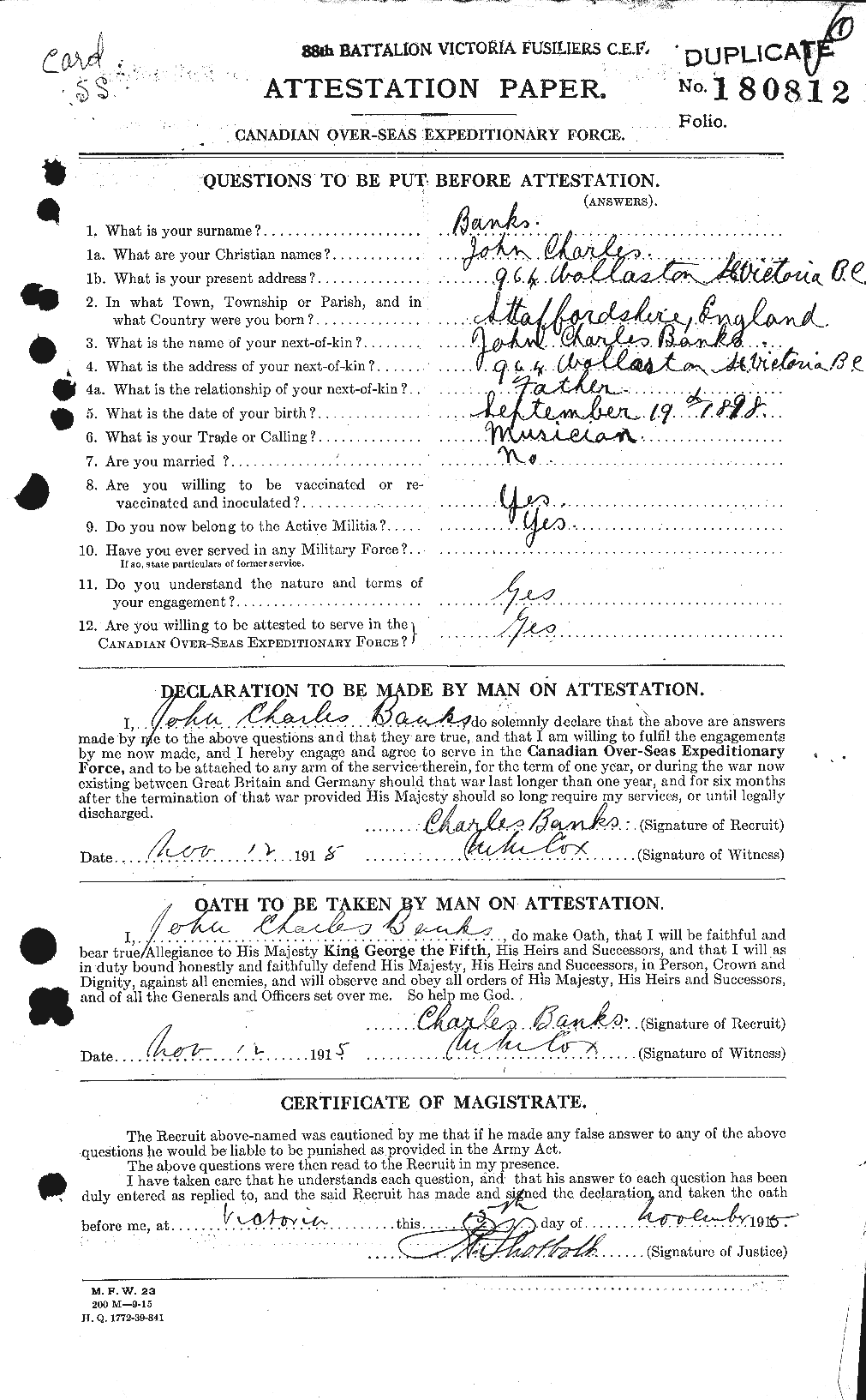 Dossiers du Personnel de la Première Guerre mondiale - CEC 224983a