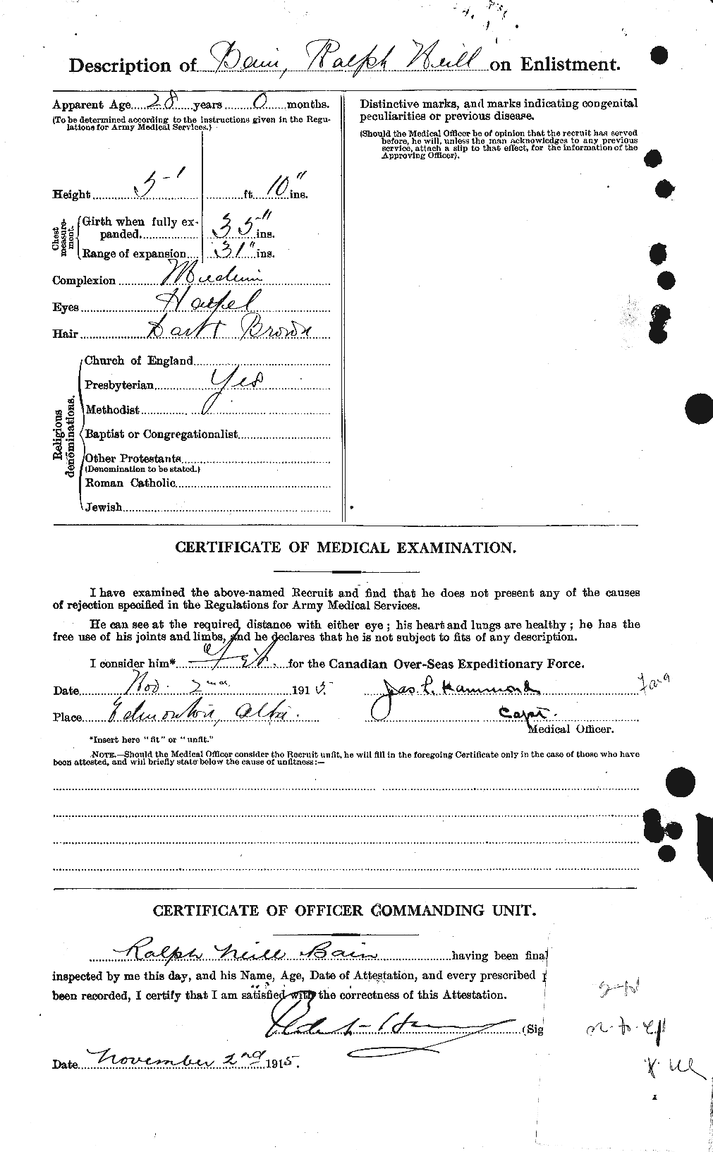 Dossiers du Personnel de la Première Guerre mondiale - CEC 225102b