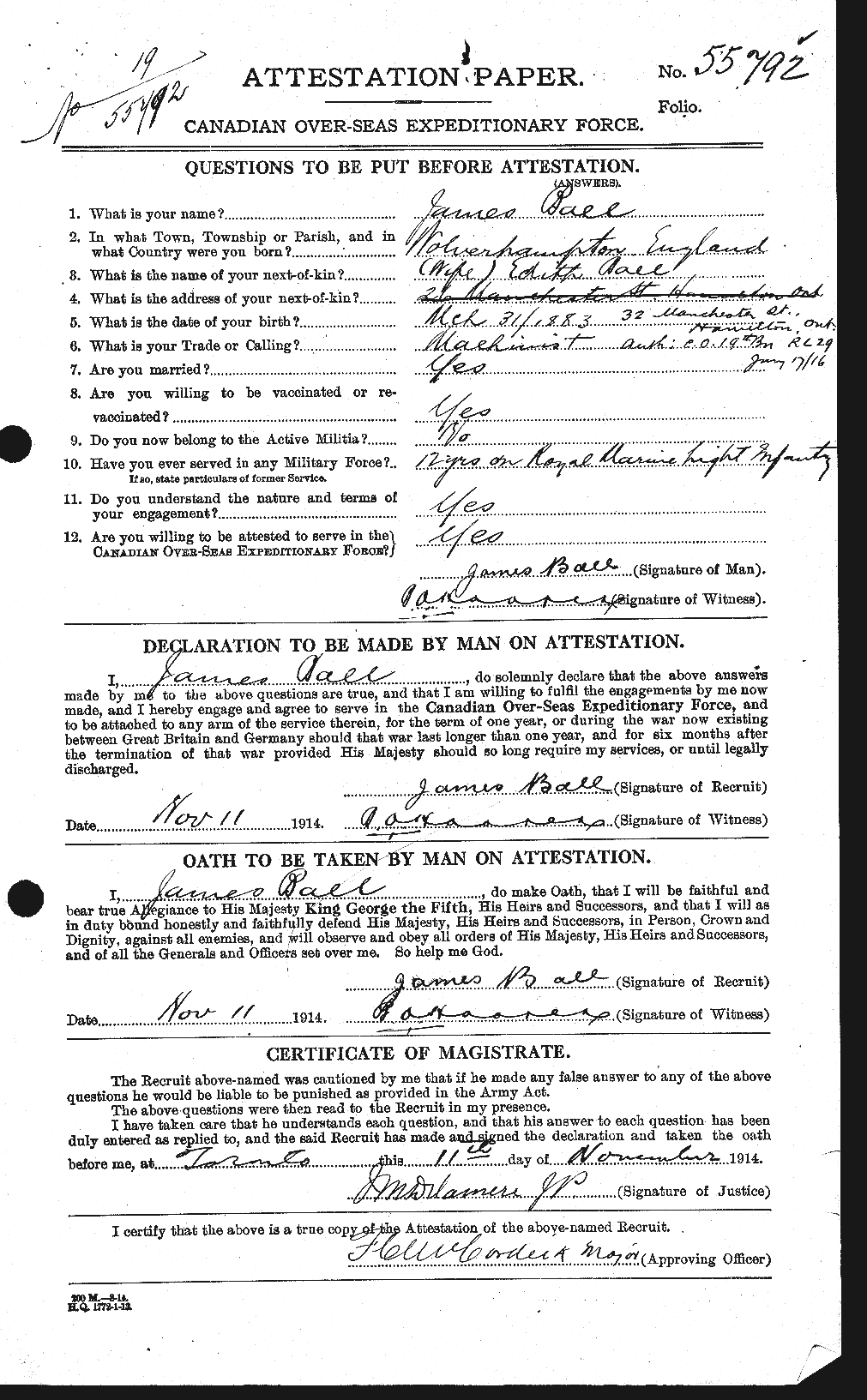 Dossiers du Personnel de la Première Guerre mondiale - CEC 225701a