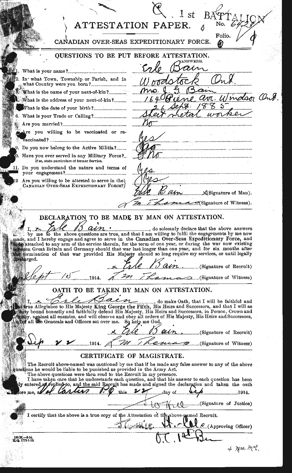 Personnel Records of the First World War - CEF 226138a