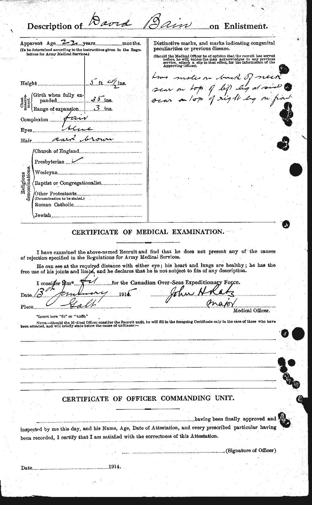 Dossiers du Personnel de la Première Guerre mondiale - CEC 226154b