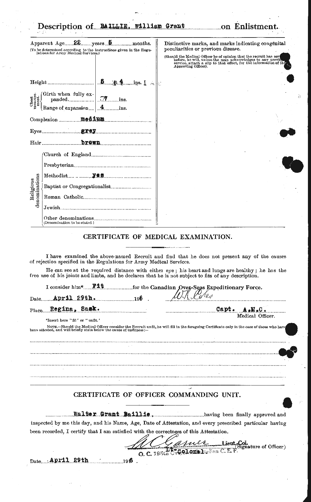 Dossiers du Personnel de la Première Guerre mondiale - CEC 226208b