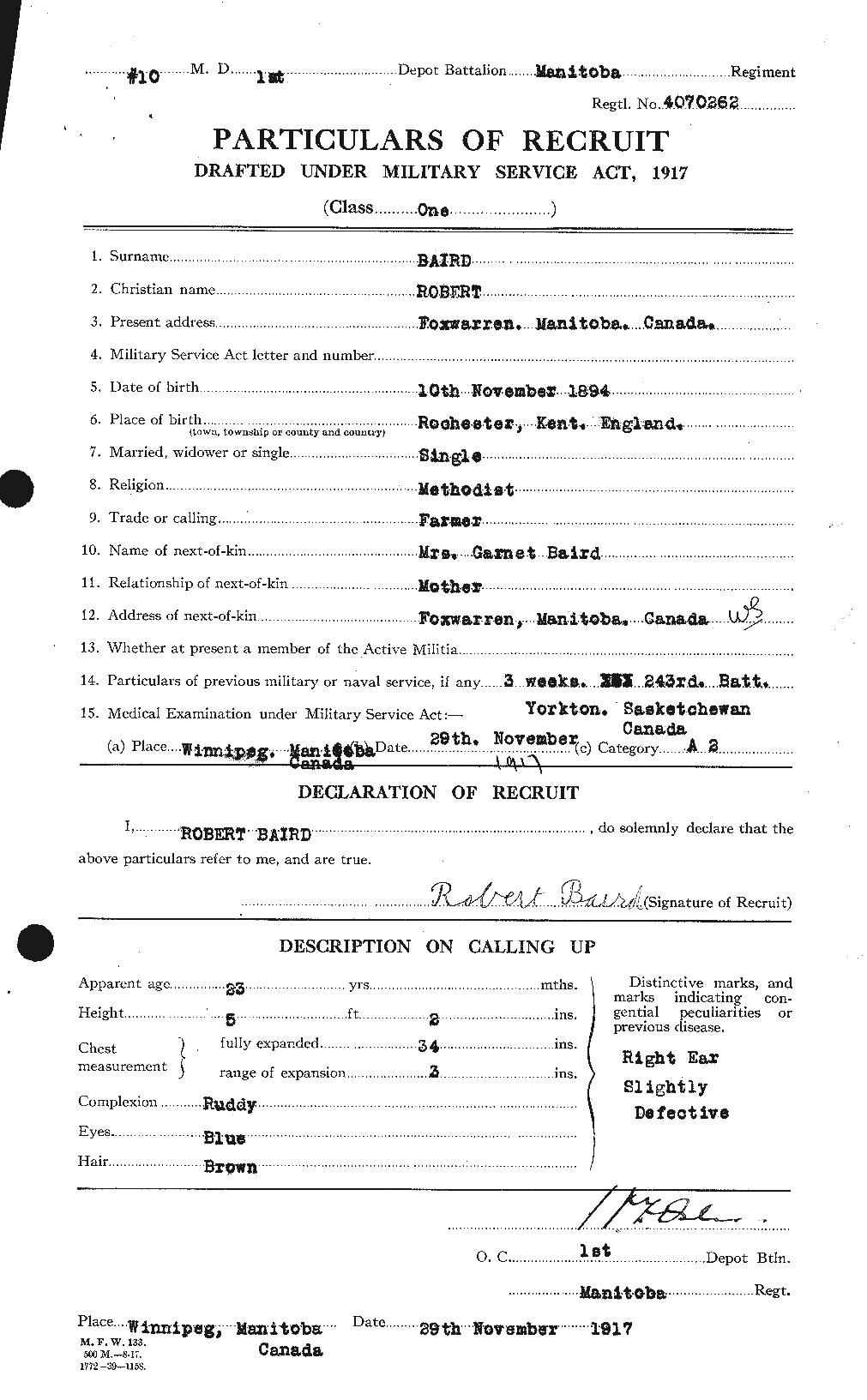 Dossiers du Personnel de la Première Guerre mondiale - CEC 226571a