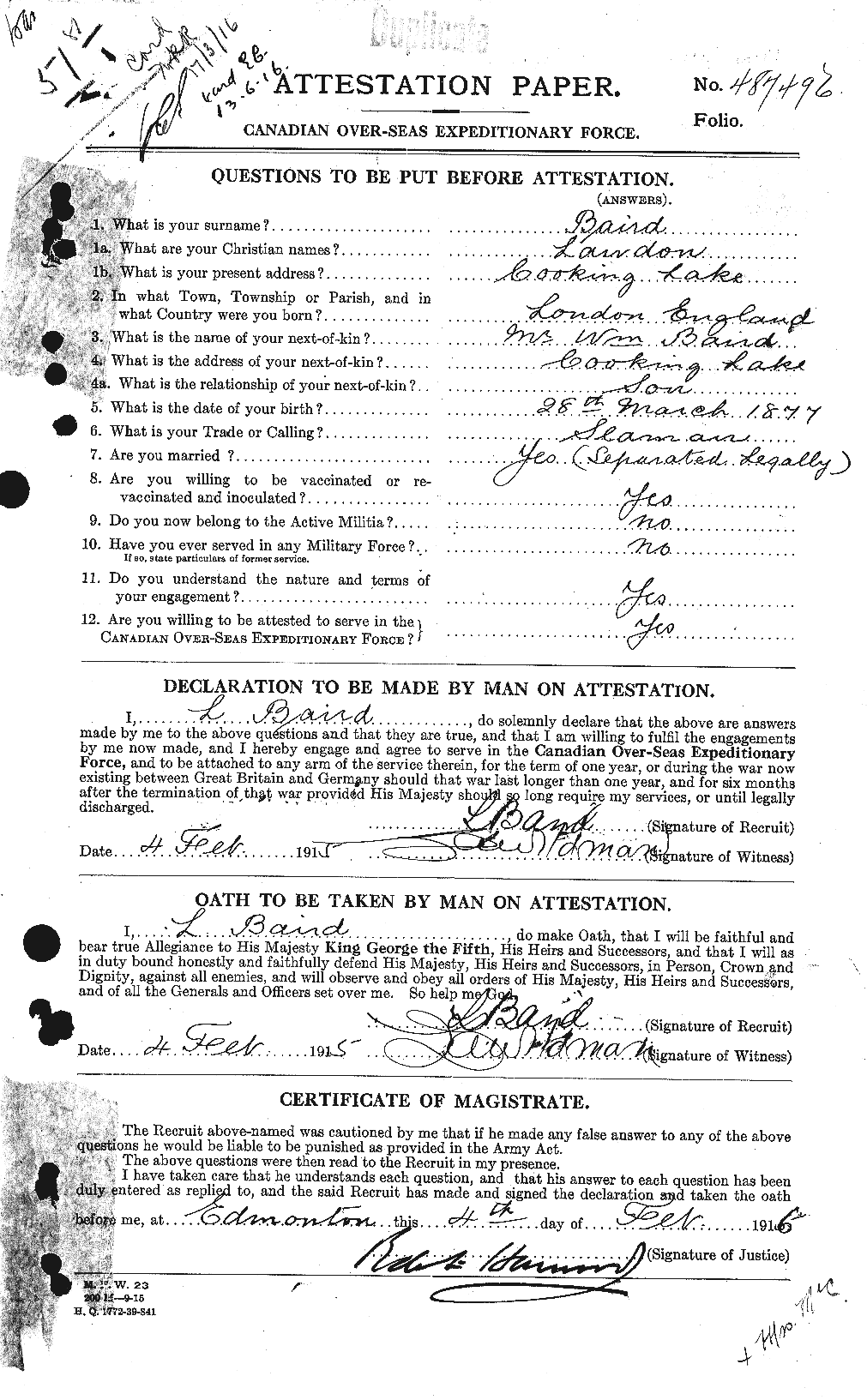 Personnel Records of the First World War - CEF 226596a