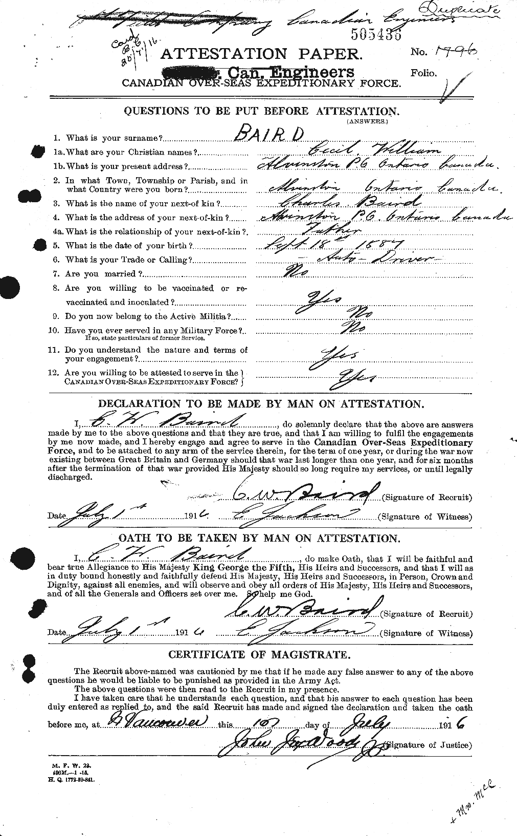 Personnel Records of the First World War - CEF 226718a