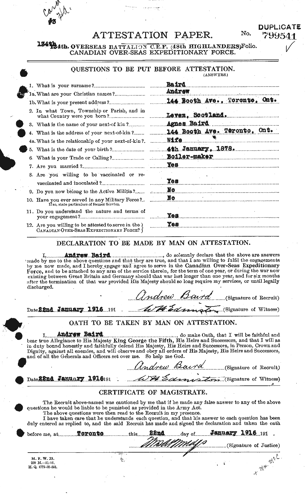 Dossiers du Personnel de la Première Guerre mondiale - CEC 226732a