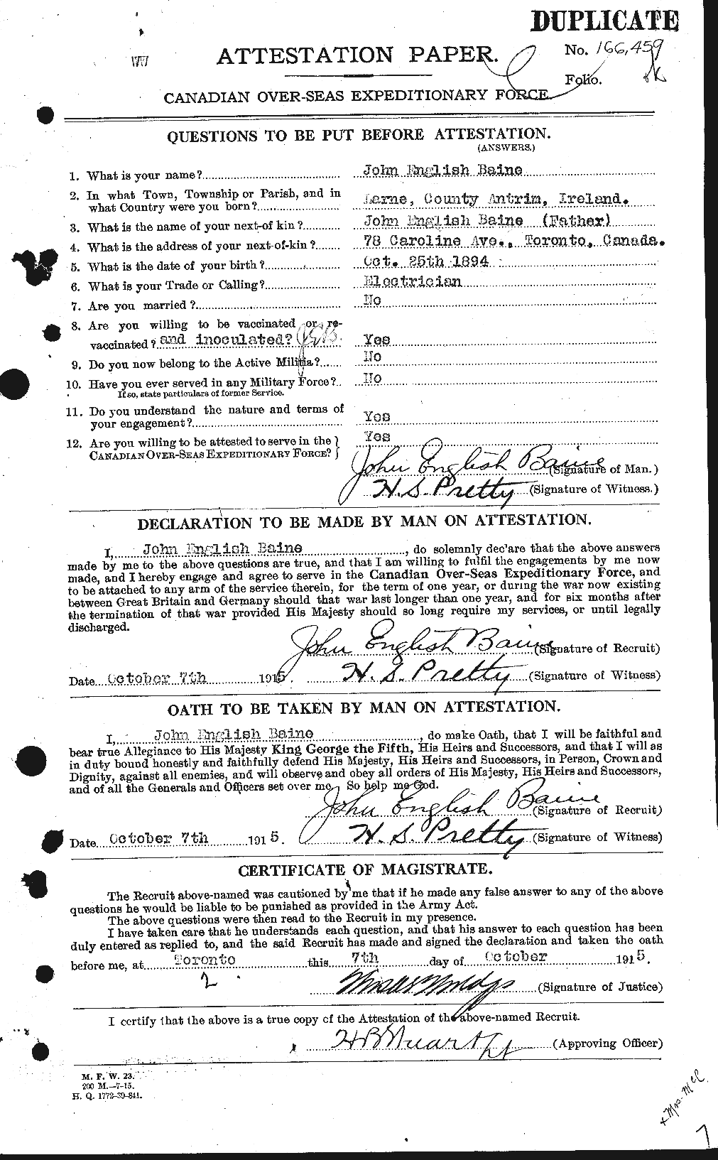Personnel Records of the First World War - CEF 226760a