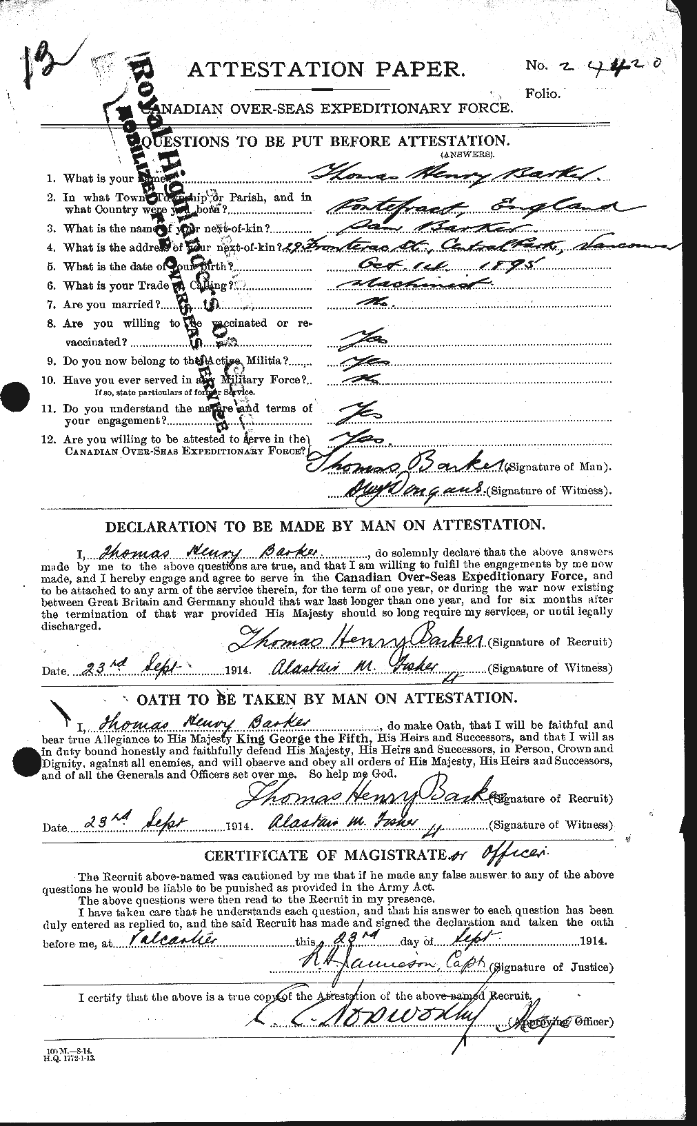 Personnel Records of the First World War - CEF 226931a