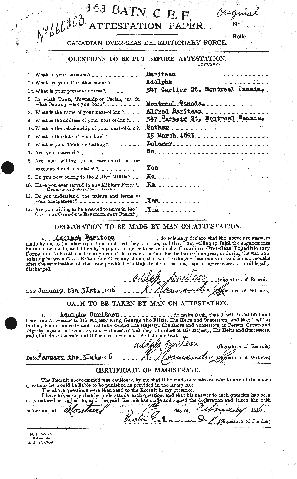 Dossiers du Personnel de la Première Guerre mondiale - CEC 227675a