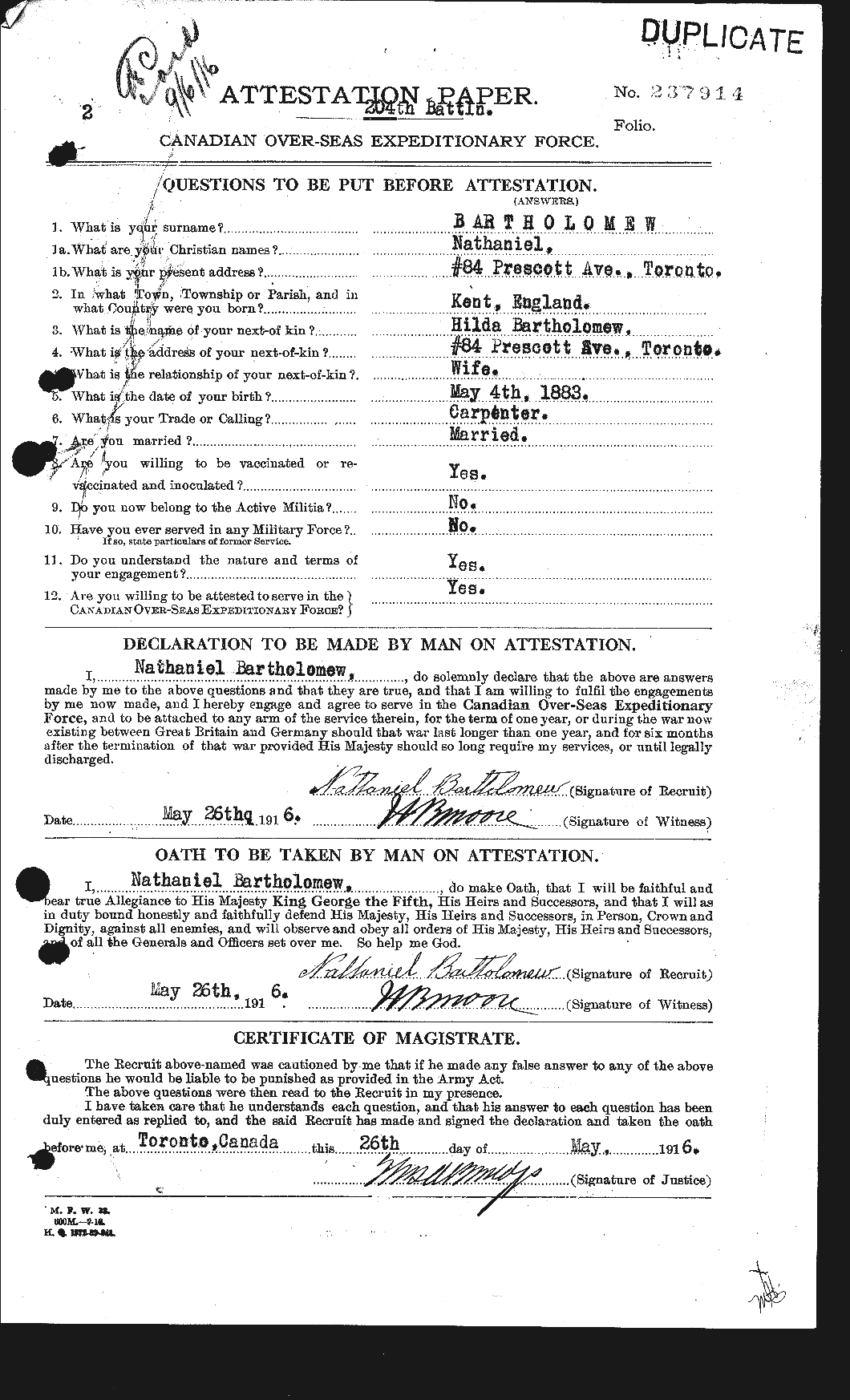 Dossiers du Personnel de la Première Guerre mondiale - CEC 229115a