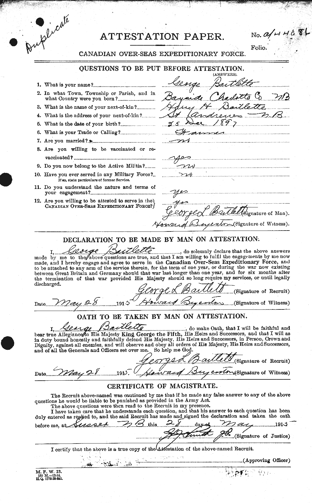 Dossiers du Personnel de la Première Guerre mondiale - CEC 229367a