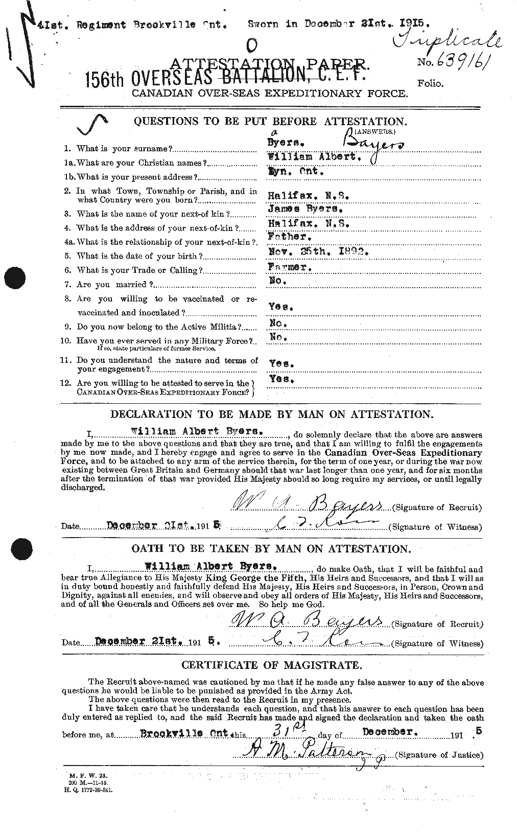 Dossiers du Personnel de la Première Guerre mondiale - CEC 229577a