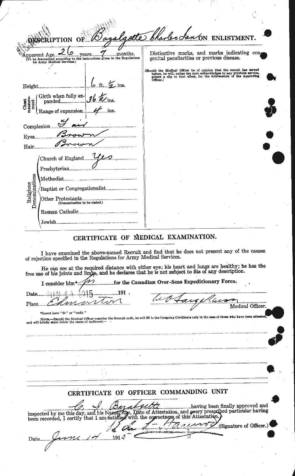 Dossiers du Personnel de la Première Guerre mondiale - CEC 229824b