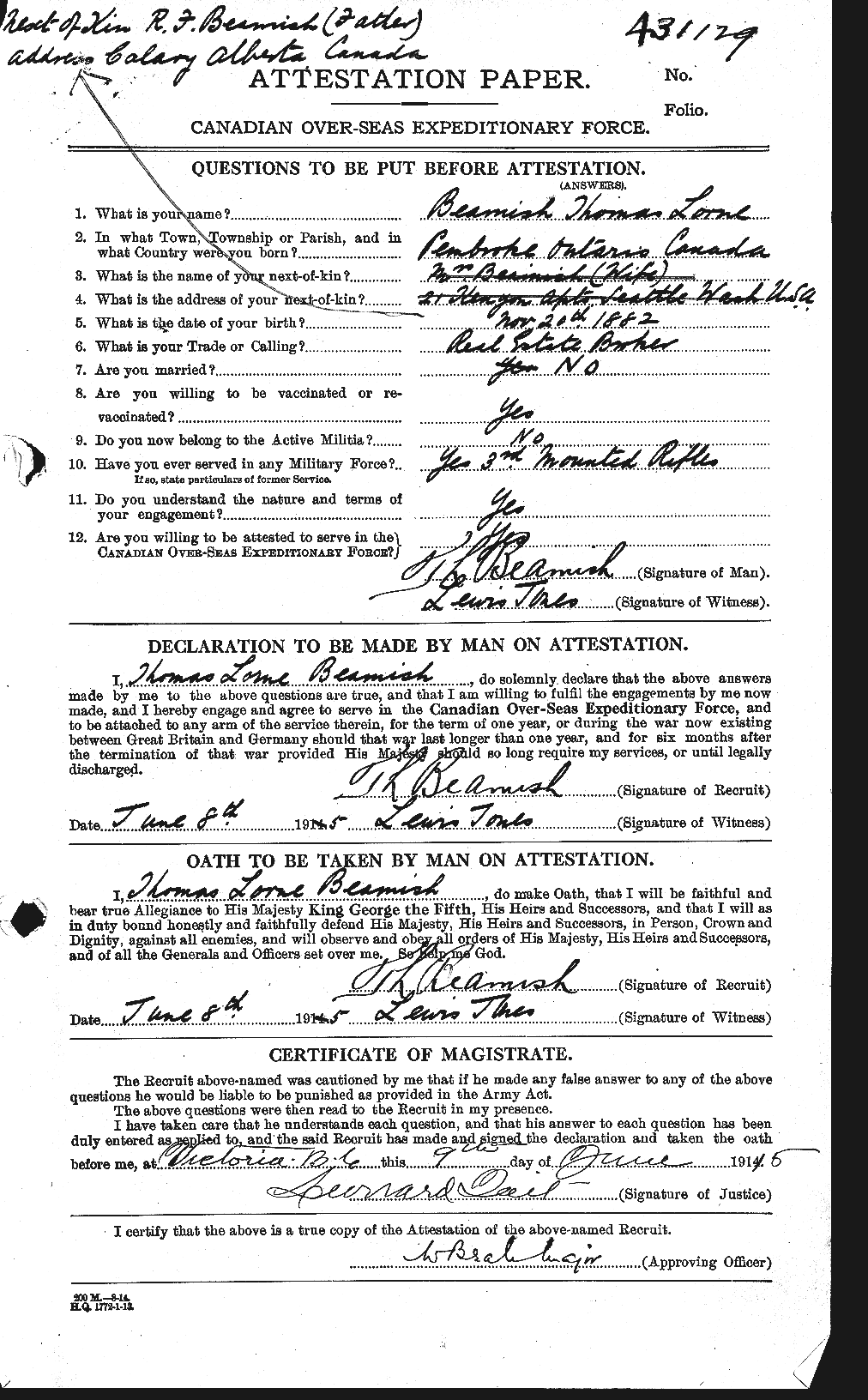 Personnel Records of the First World War - CEF 230138a