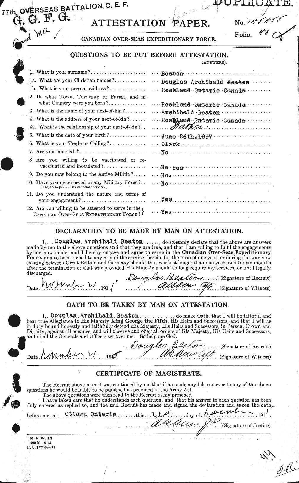 Personnel Records of the First World War - CEF 230491a