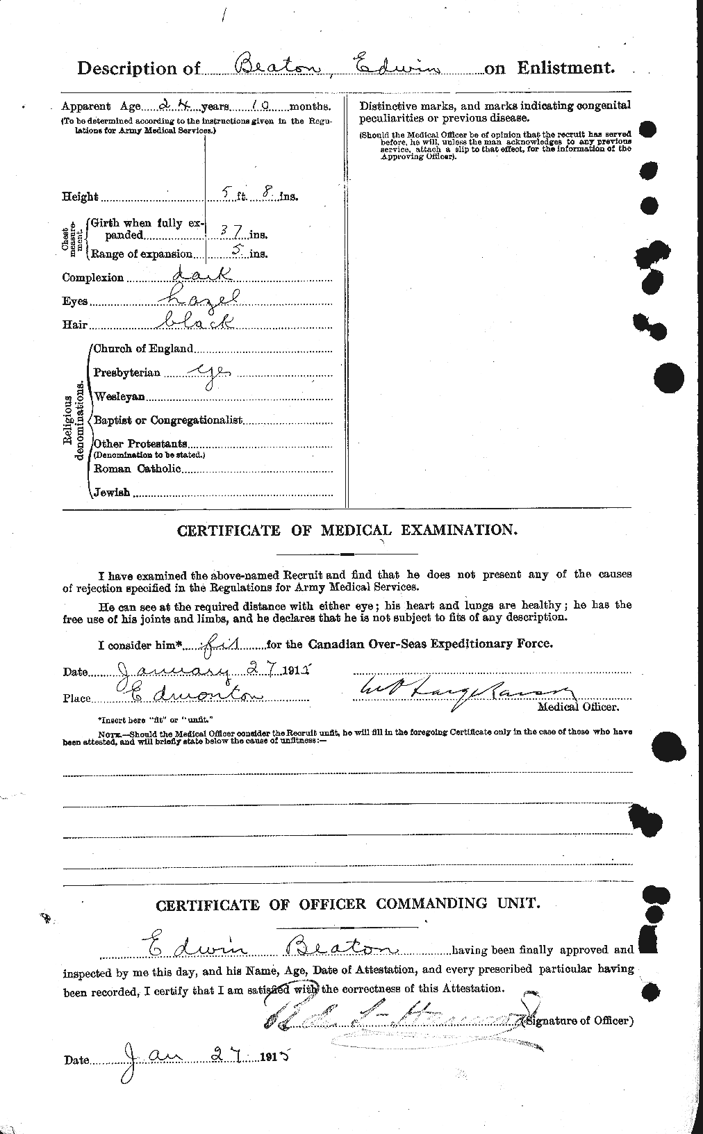 Dossiers du Personnel de la Première Guerre mondiale - CEC 230496b