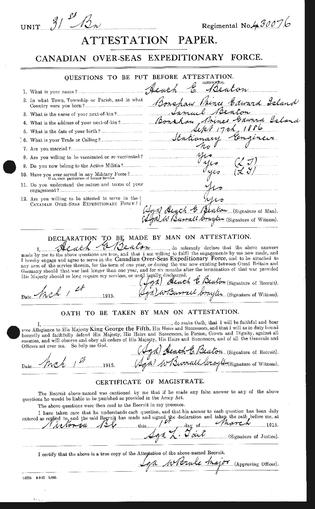 Personnel Records of the First World War - CEF 230510a