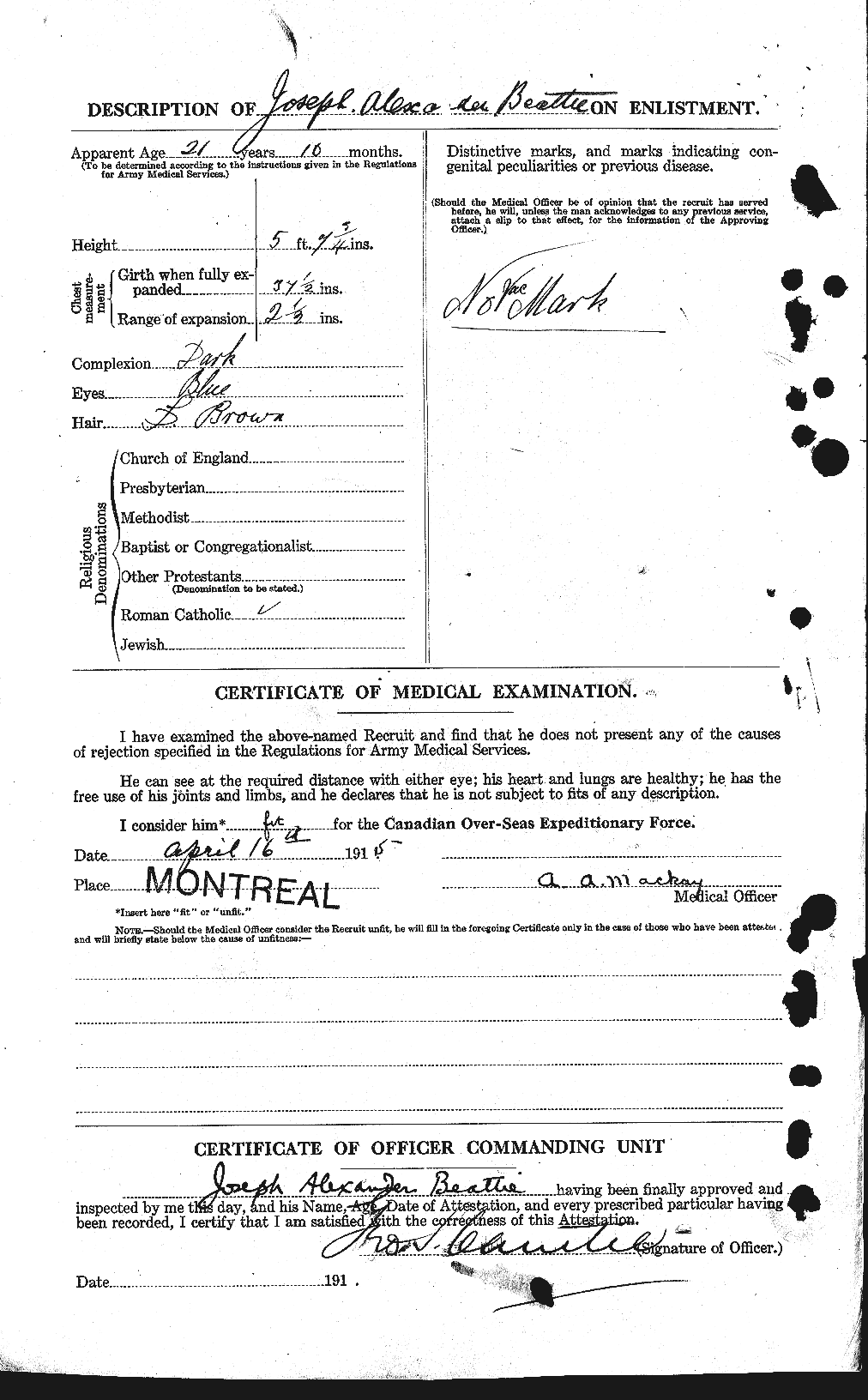 Dossiers du Personnel de la Première Guerre mondiale - CEC 230761b