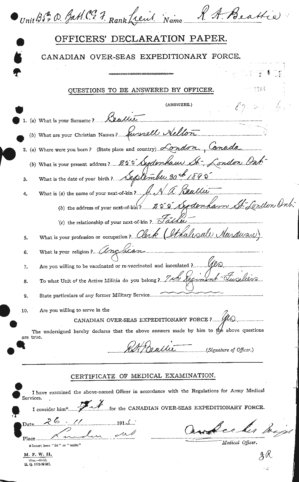 Personnel Records of the First World War - CEF 230796a
