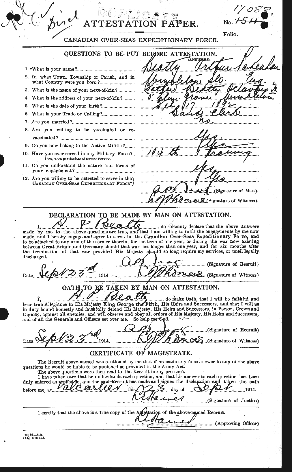 Personnel Records of the First World War - CEF 230867a