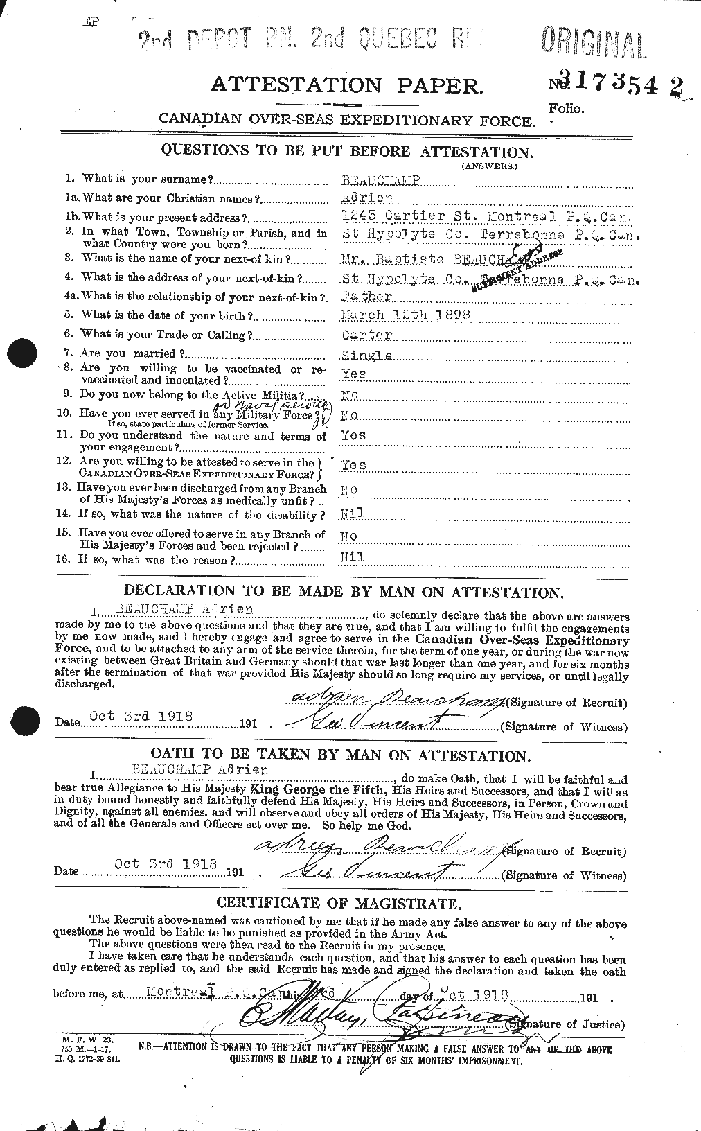 Personnel Records of the First World War - CEF 230926a