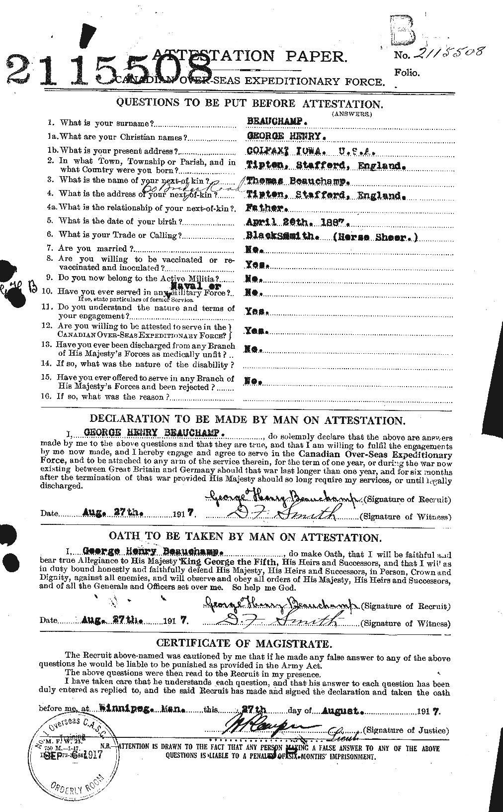 Personnel Records of the First World War - CEF 230971a