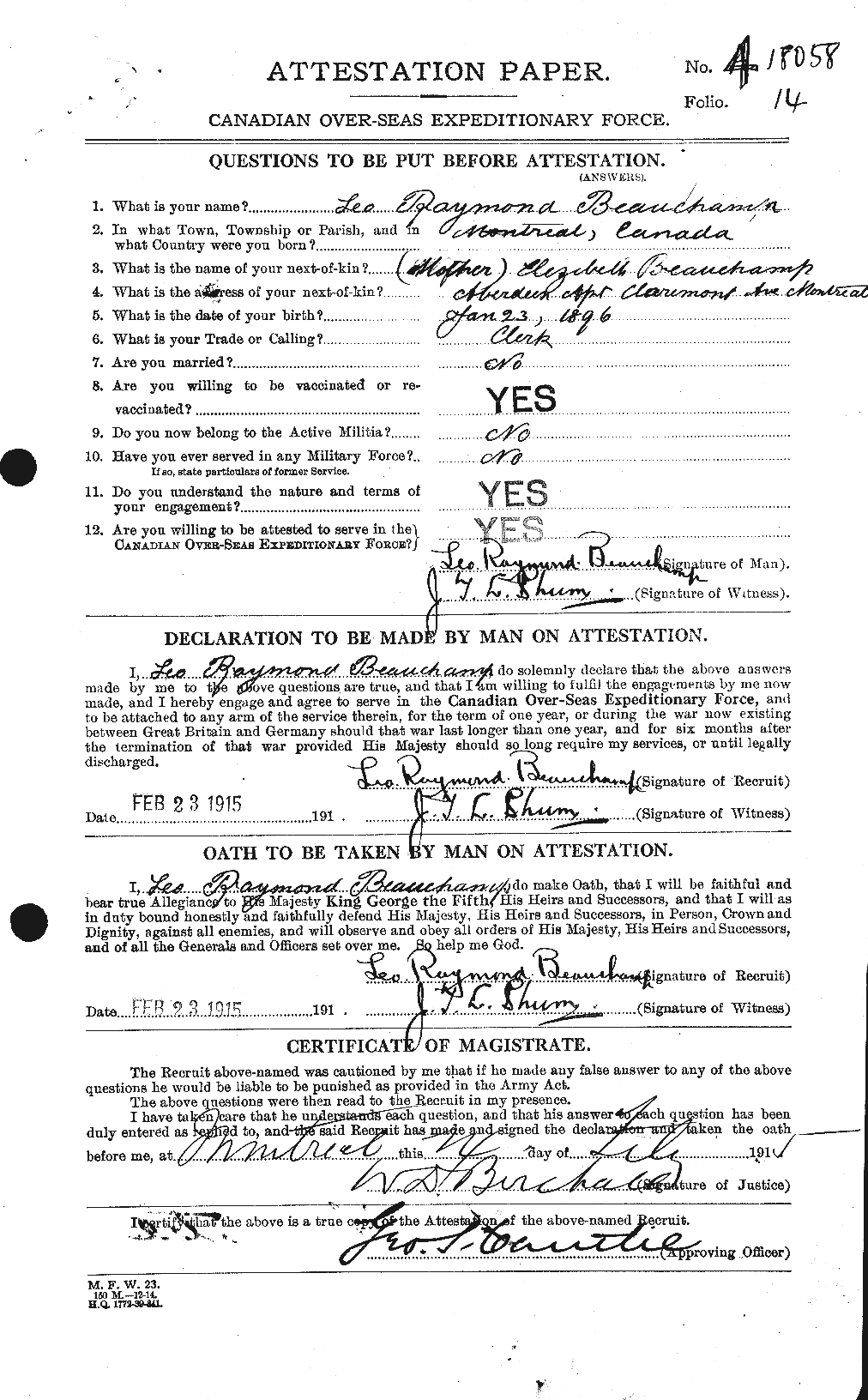 Personnel Records of the First World War - CEF 231001a