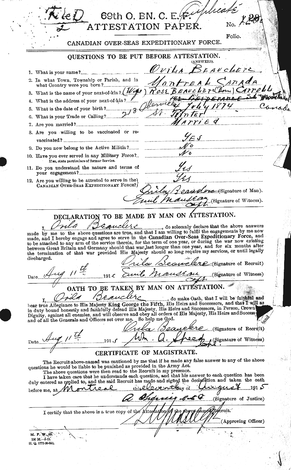 Personnel Records of the First World War - CEF 231092a
