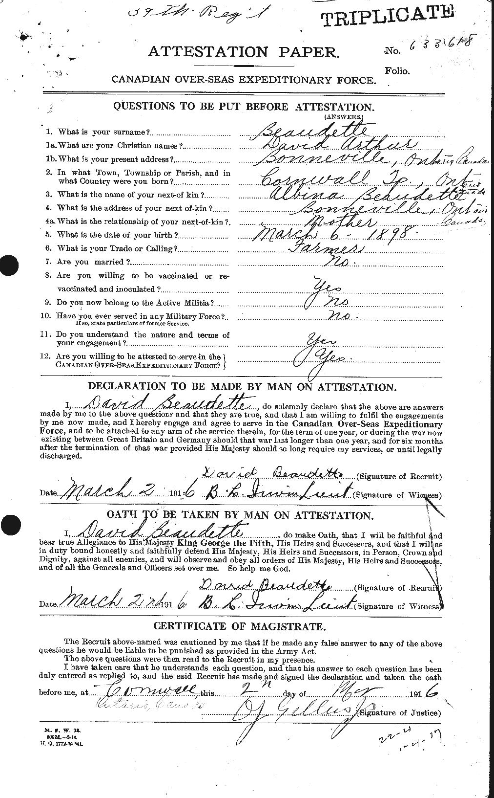 Personnel Records of the First World War - CEF 231133a