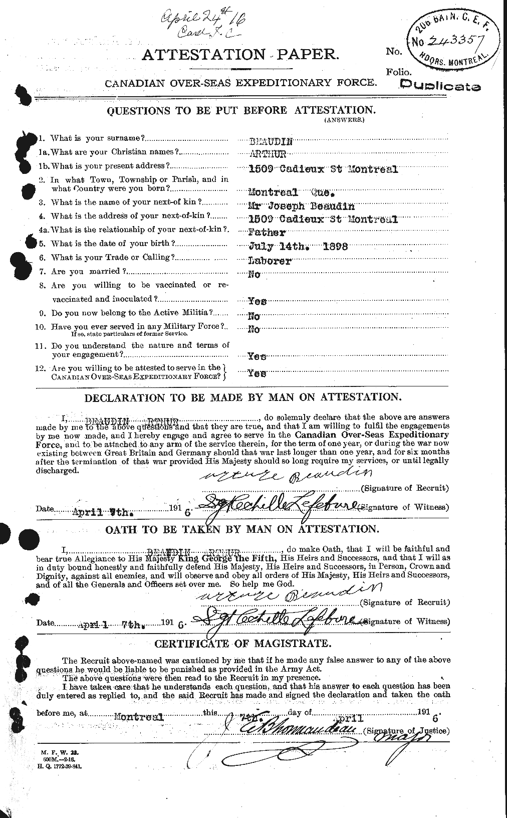 Personnel Records of the First World War - CEF 231155a