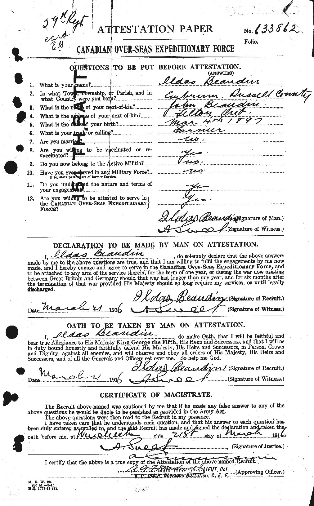 Personnel Records of the First World War - CEF 231170a