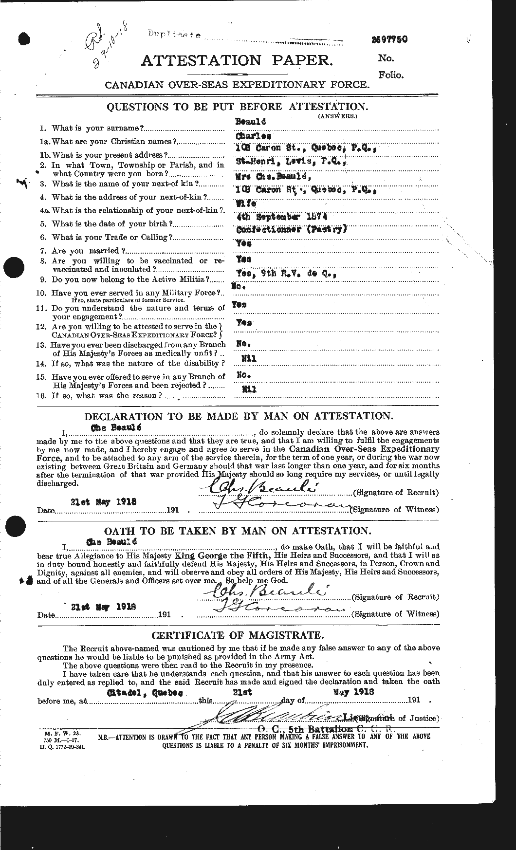 Personnel Records of the First World War - CEF 231434a