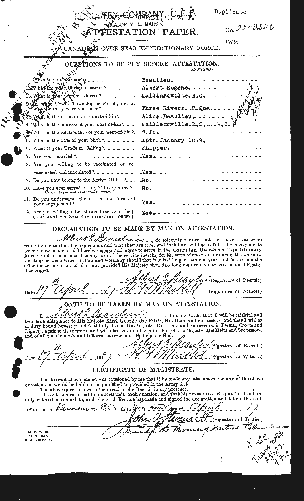 Personnel Records of the First World War - CEF 231455a