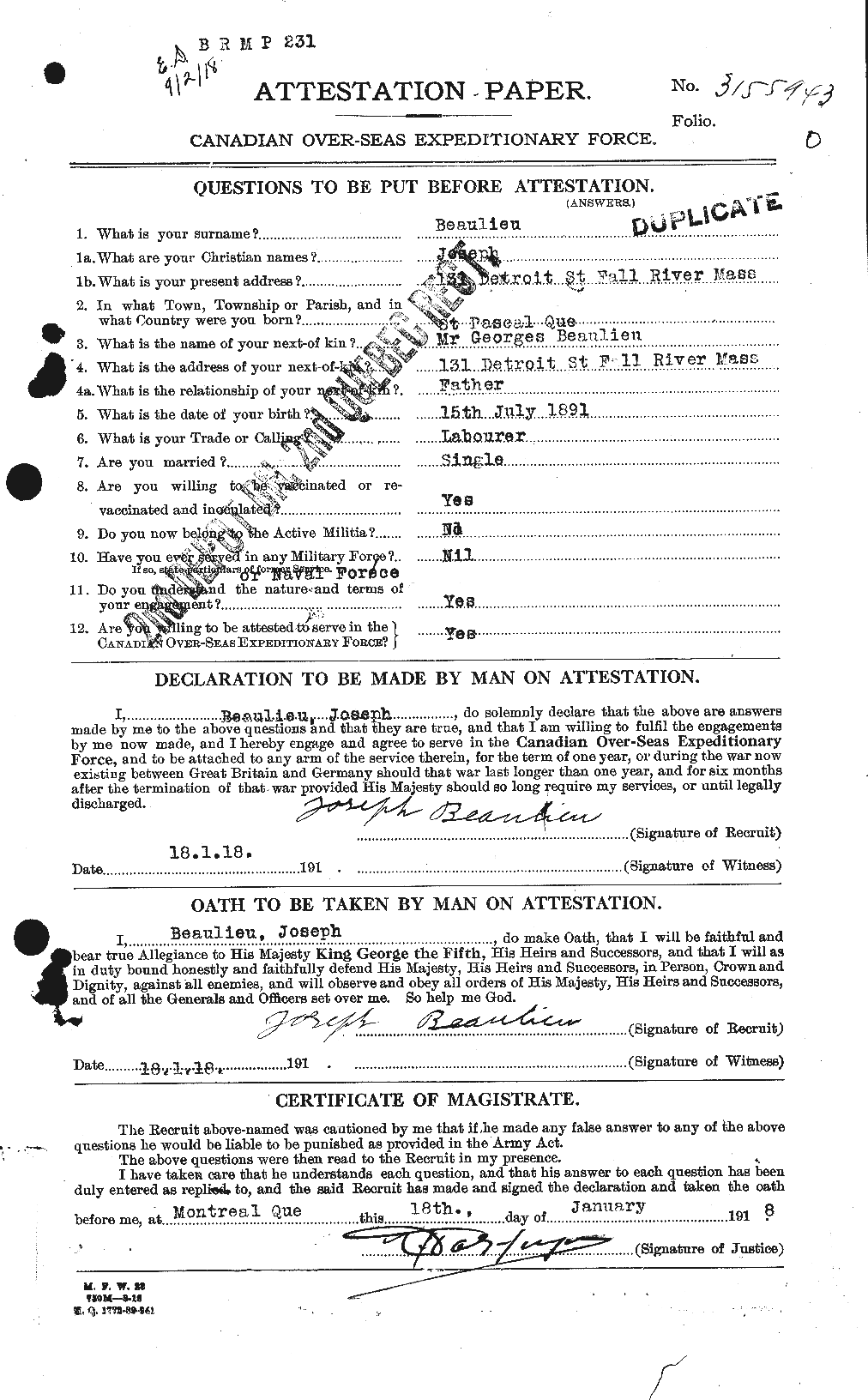 Personnel Records of the First World War - CEF 231538a