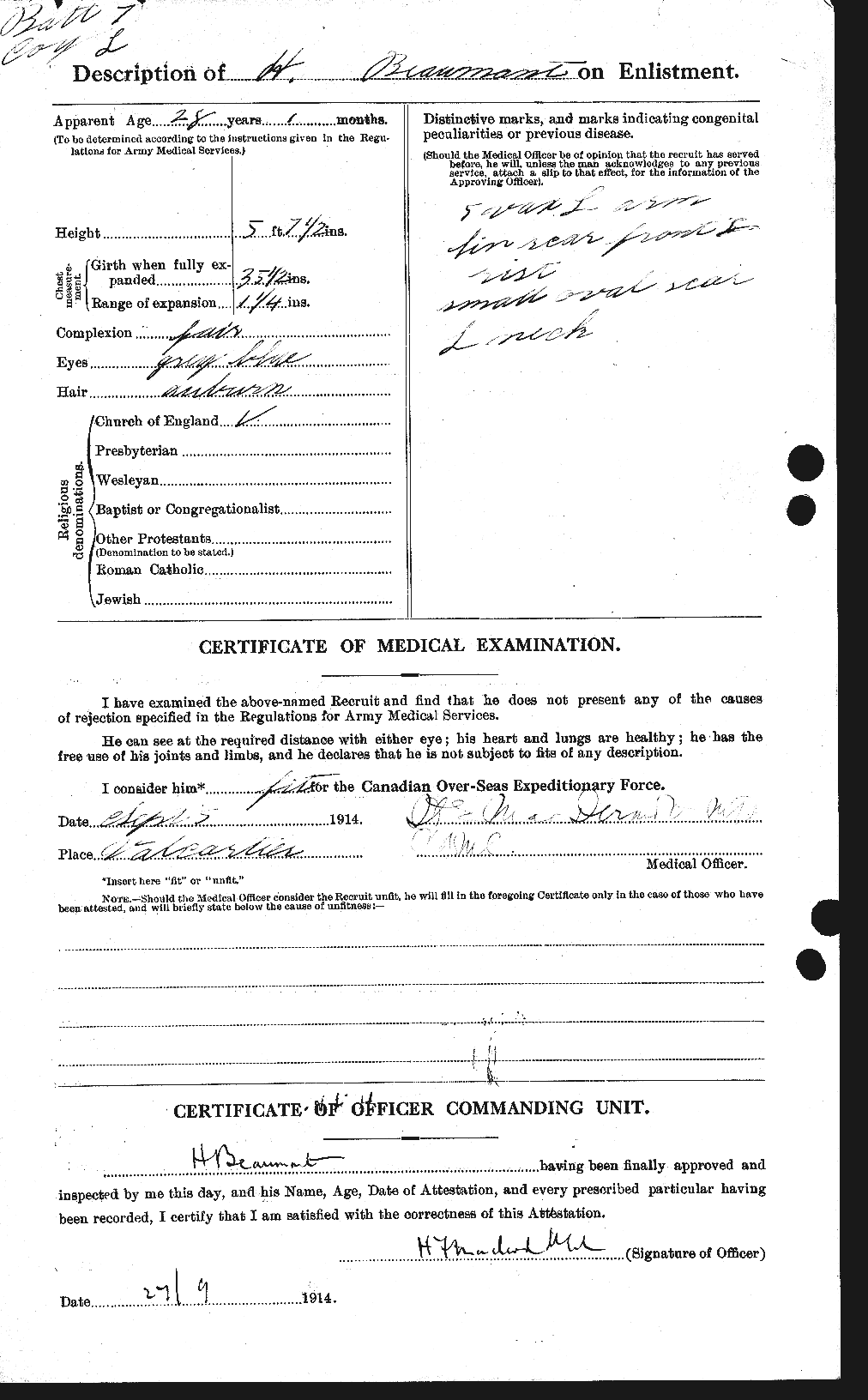 Dossiers du Personnel de la Première Guerre mondiale - CEC 231673b