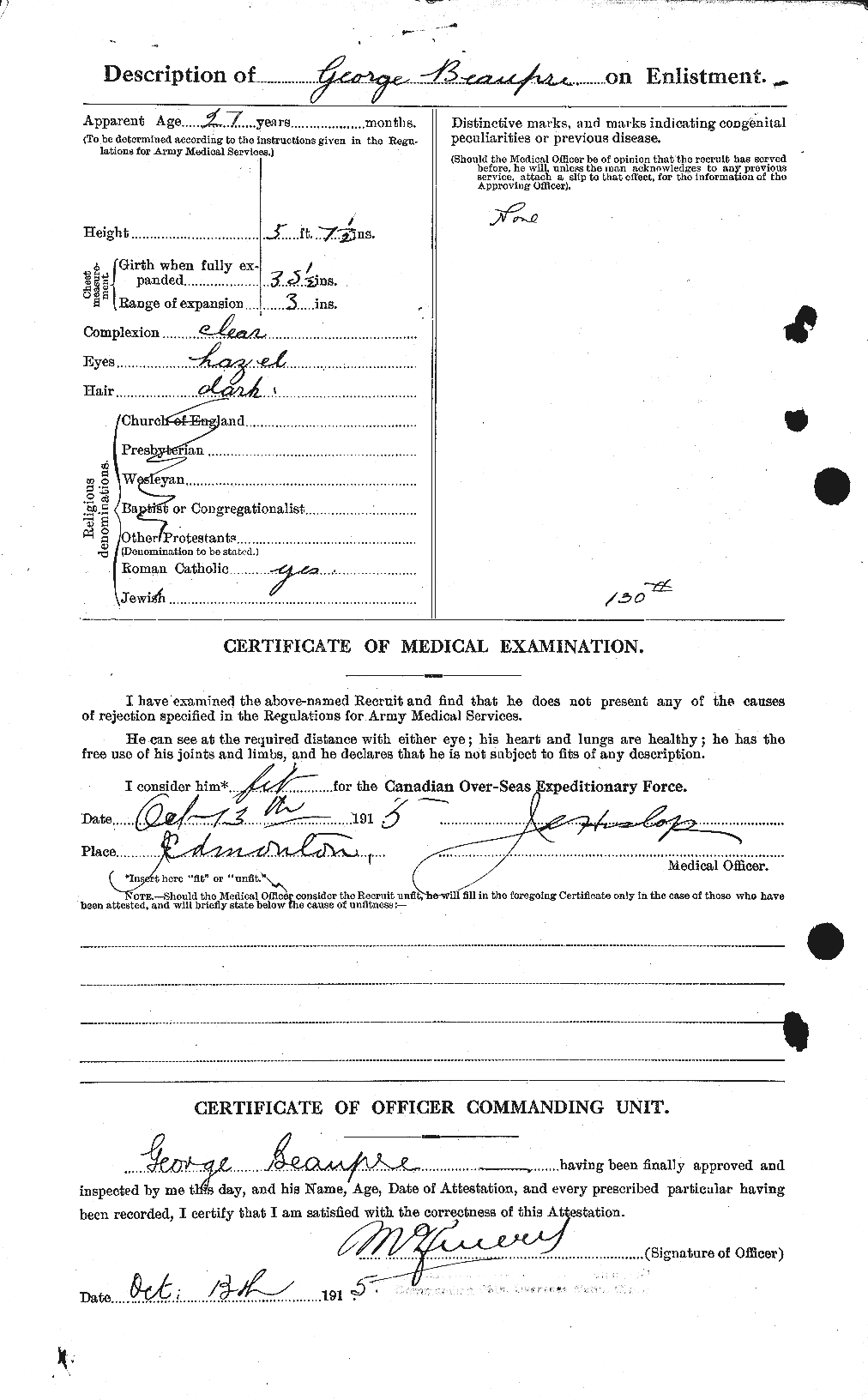 Dossiers du Personnel de la Première Guerre mondiale - CEC 231749b