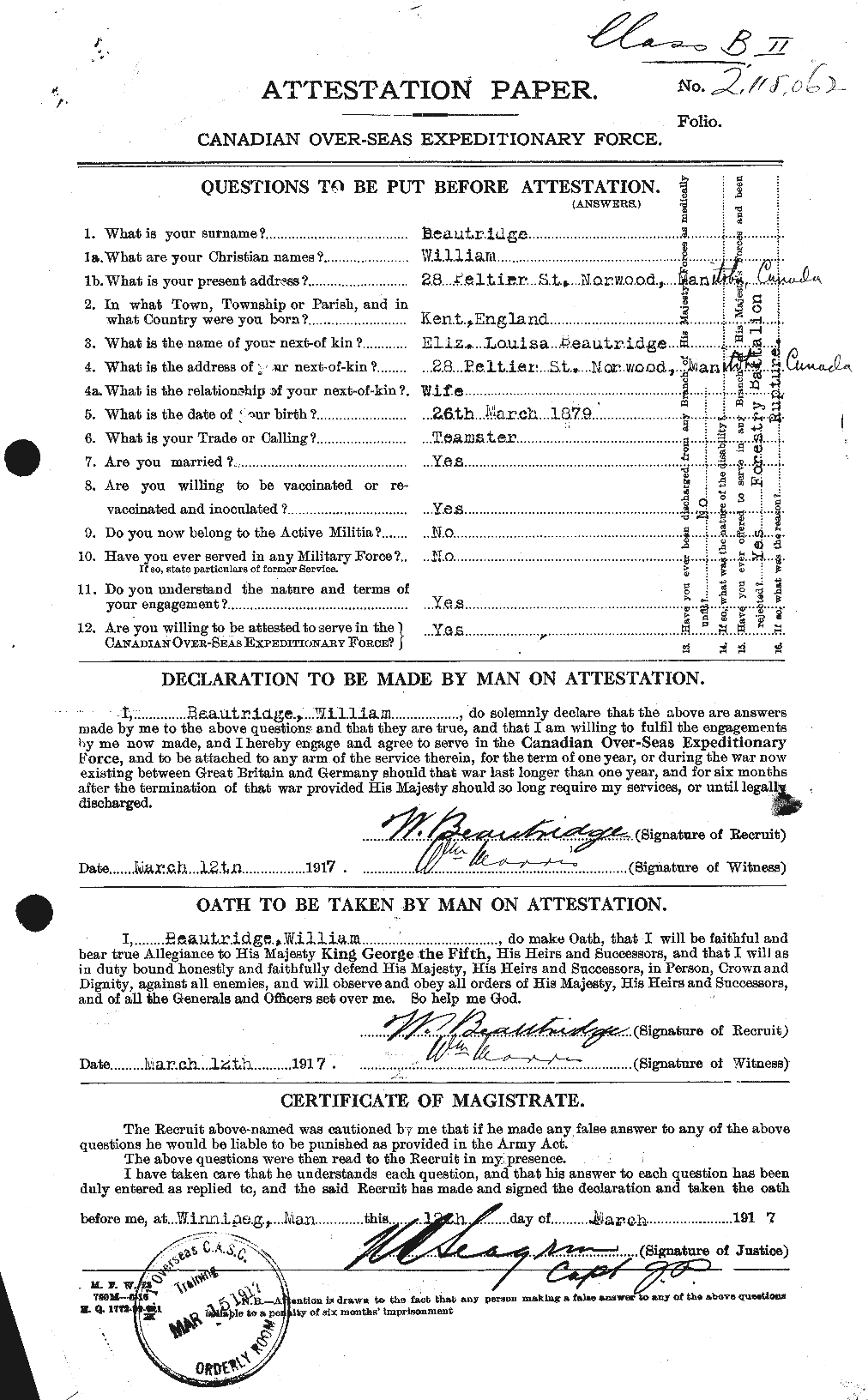 Personnel Records of the First World War - CEF 231873a