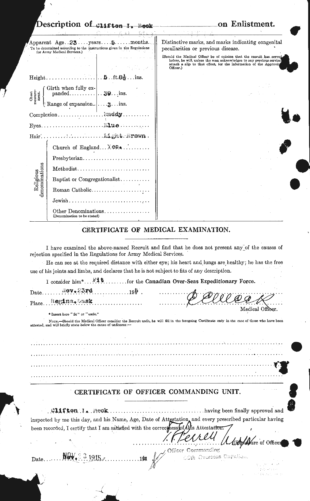 Dossiers du Personnel de la Première Guerre mondiale - CEC 232100b