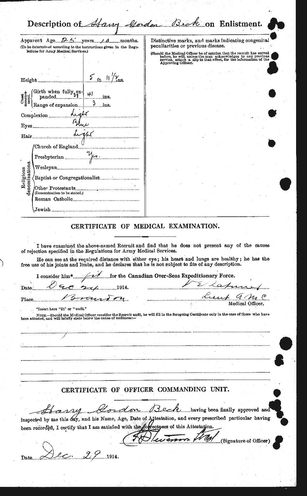 Dossiers du Personnel de la Première Guerre mondiale - CEC 232127b