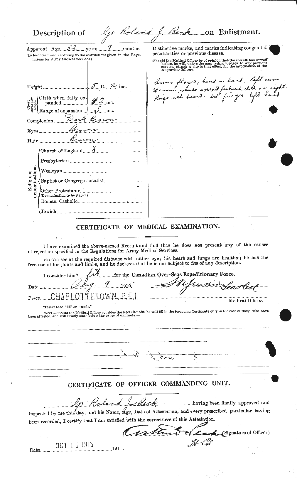 Dossiers du Personnel de la Première Guerre mondiale - CEC 232216b