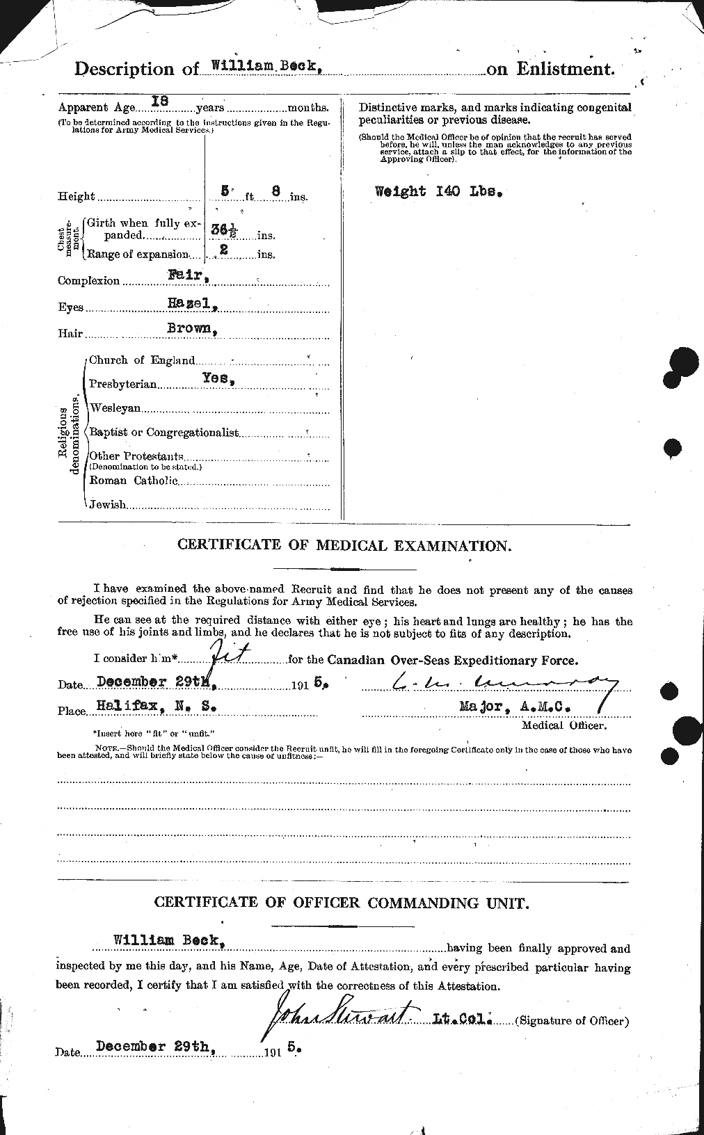 Dossiers du Personnel de la Première Guerre mondiale - CEC 232243b