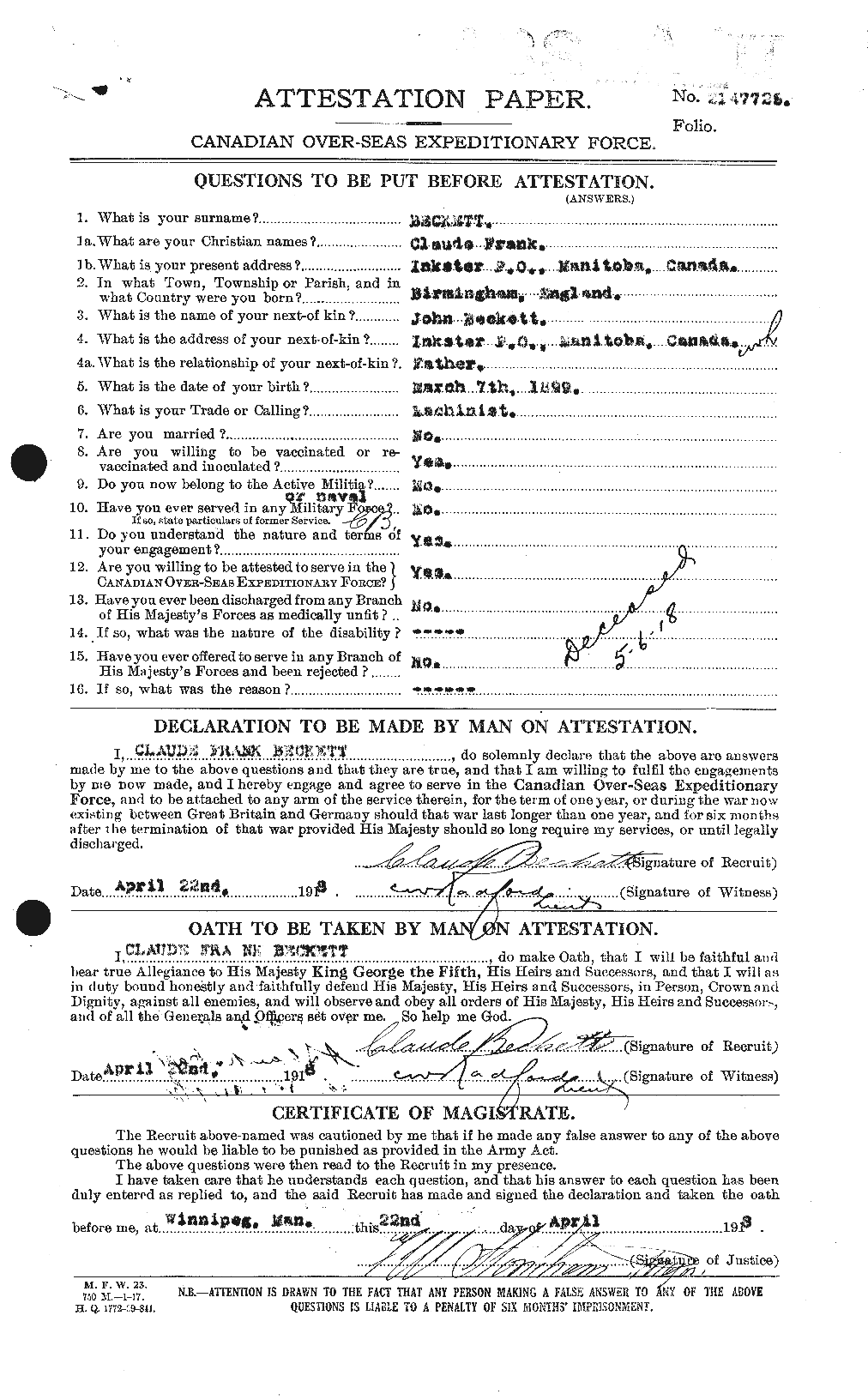 Personnel Records of the First World War - CEF 232353a