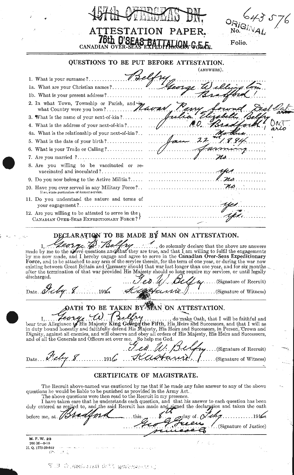 Dossiers du Personnel de la Première Guerre mondiale - CEC 232440a