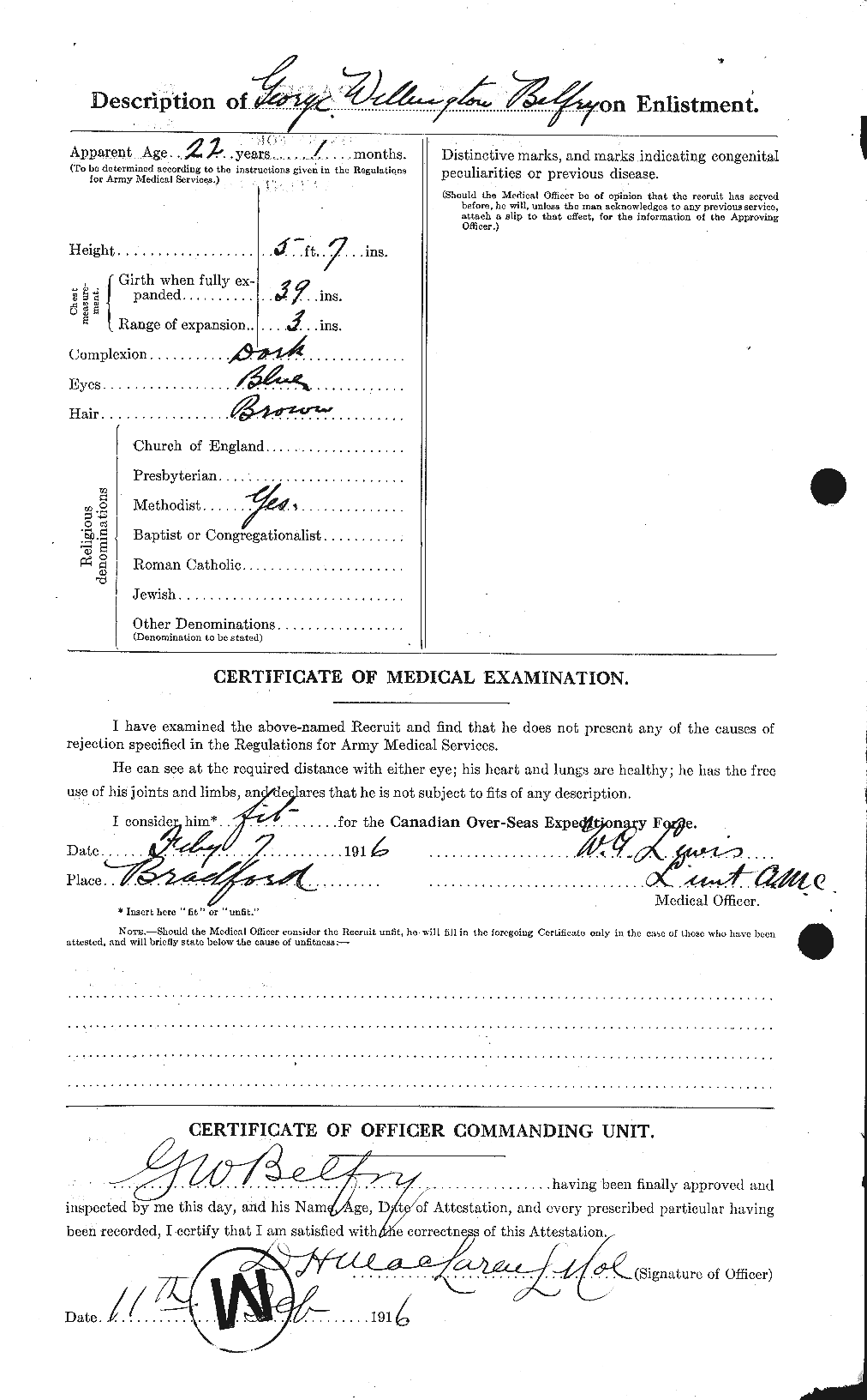 Dossiers du Personnel de la Première Guerre mondiale - CEC 232440b