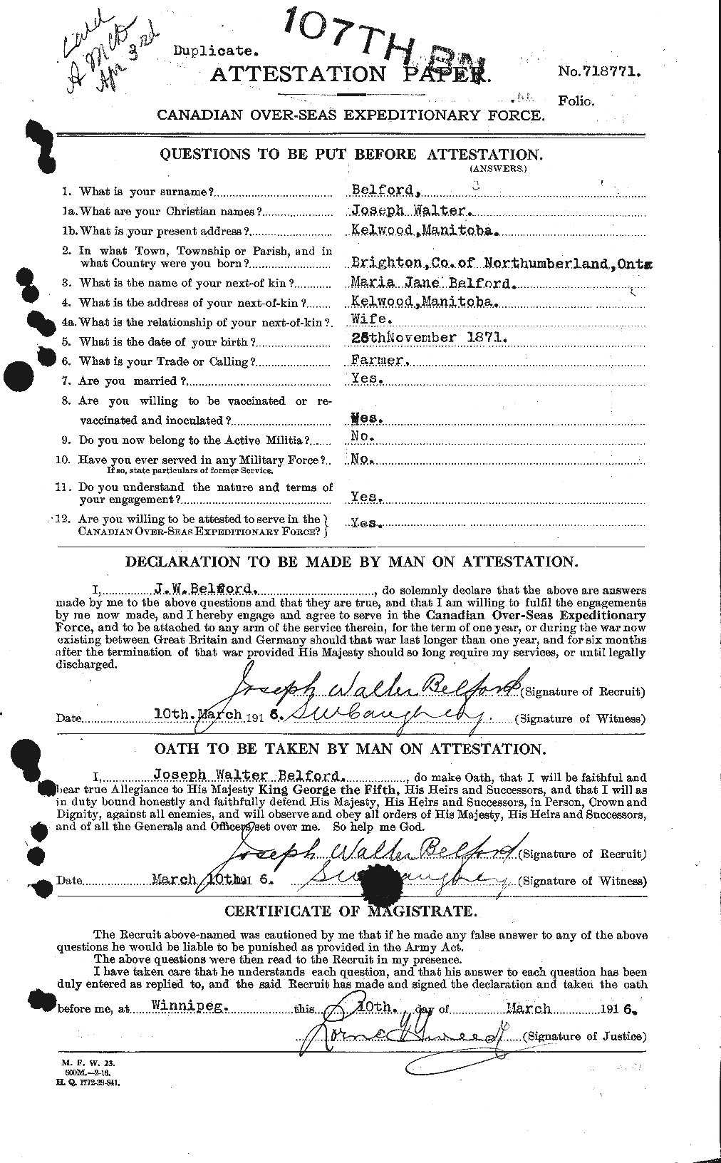 Dossiers du Personnel de la Première Guerre mondiale - CEC 232463a