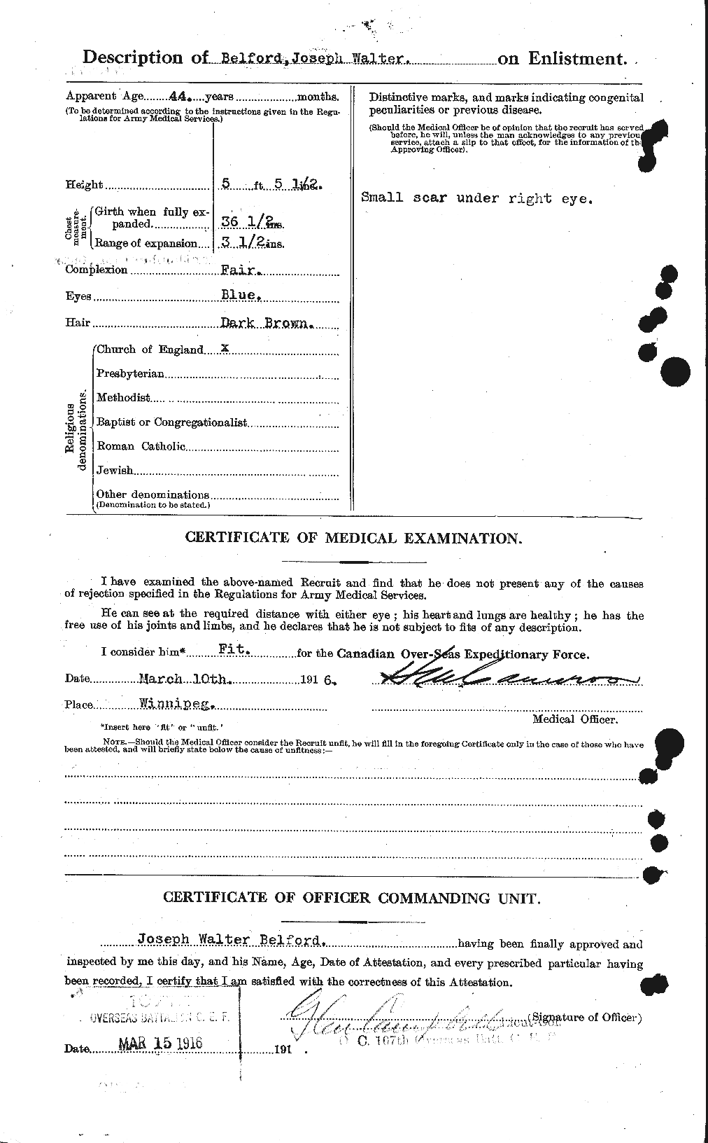 Dossiers du Personnel de la Première Guerre mondiale - CEC 232463b
