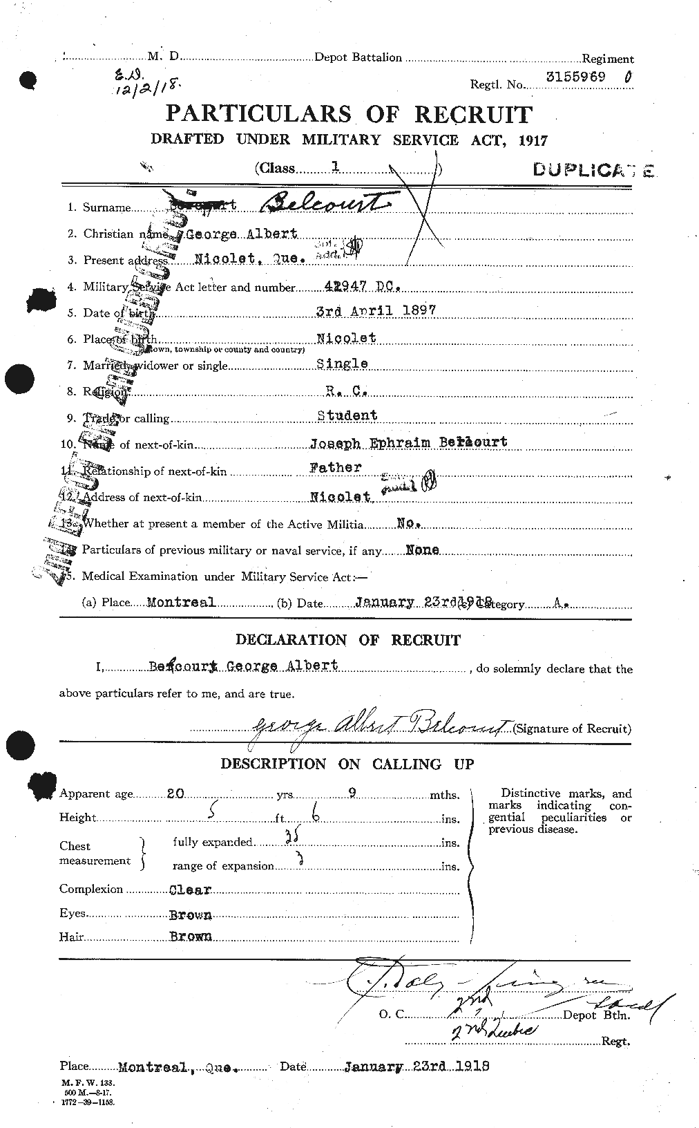 Dossiers du Personnel de la Première Guerre mondiale - CEC 232529a