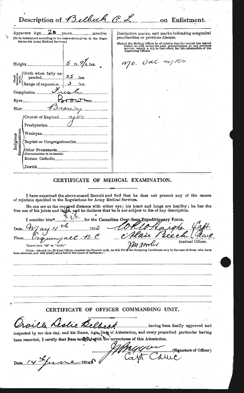 Dossiers du Personnel de la Première Guerre mondiale - CEC 232624b